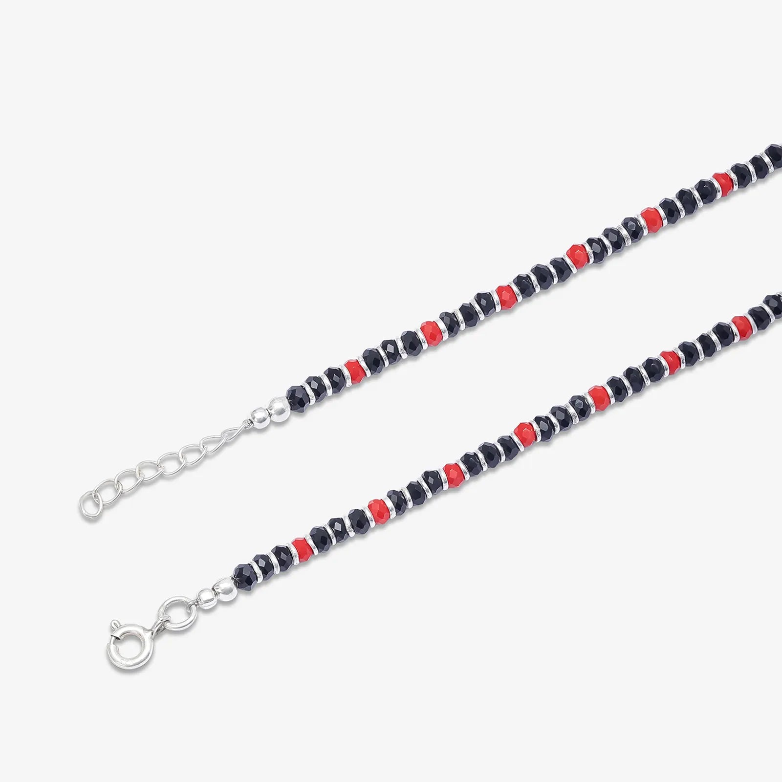 Trendy Red & Black Beads Silver Anklet - Tweov Jewels