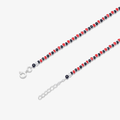 Red & Black Beads Silver Anklet - Tweov Jewels