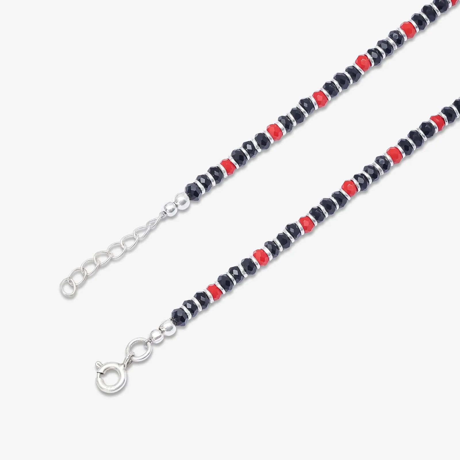 Beaded Red & Black Silver Anklet - Tweov Jewels