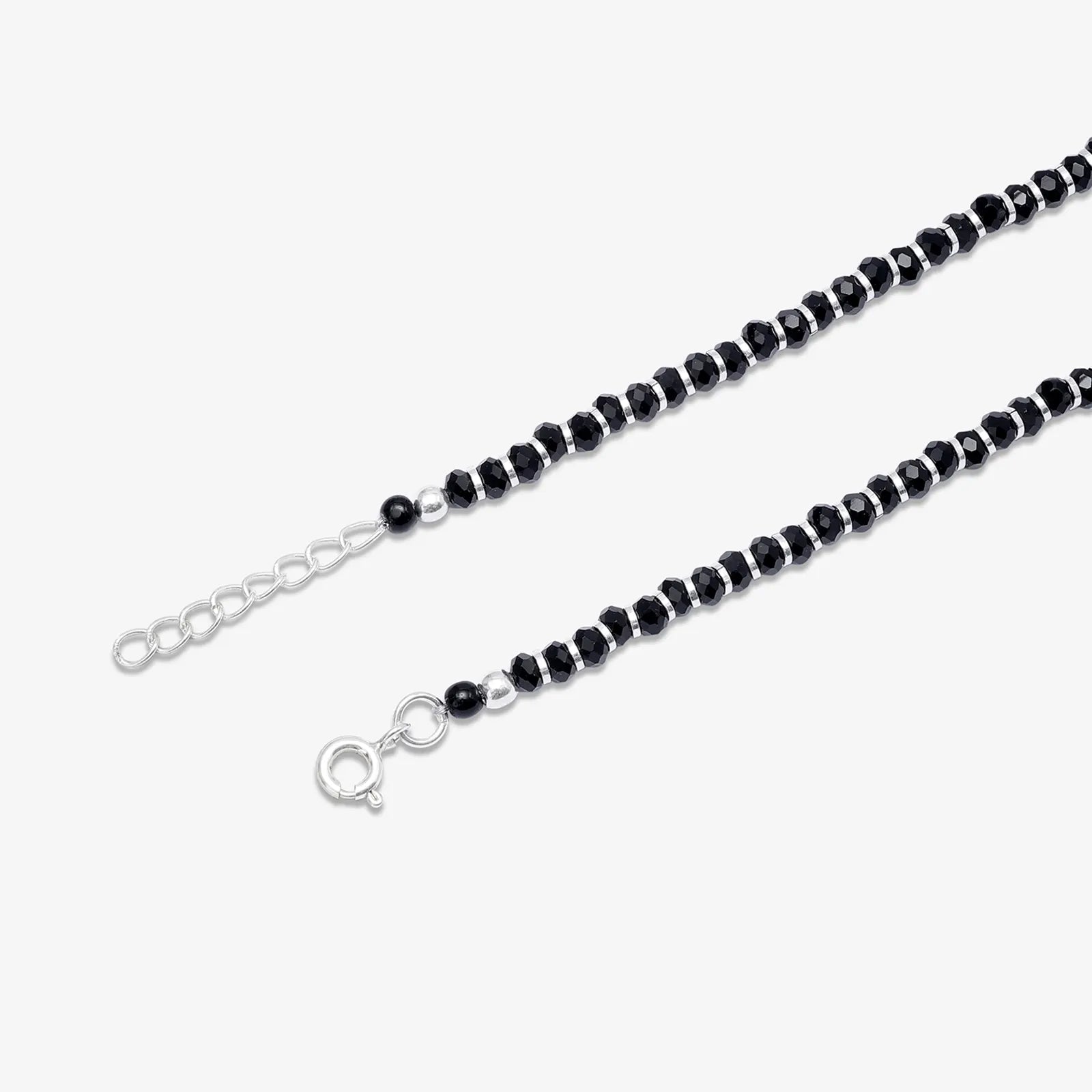 Shiny Pearl & Black Beads Silver Anklet - Tweov Jewels