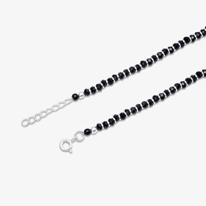 Shiny Pearl & Black Beads Silver Anklet - Tweov Jewels