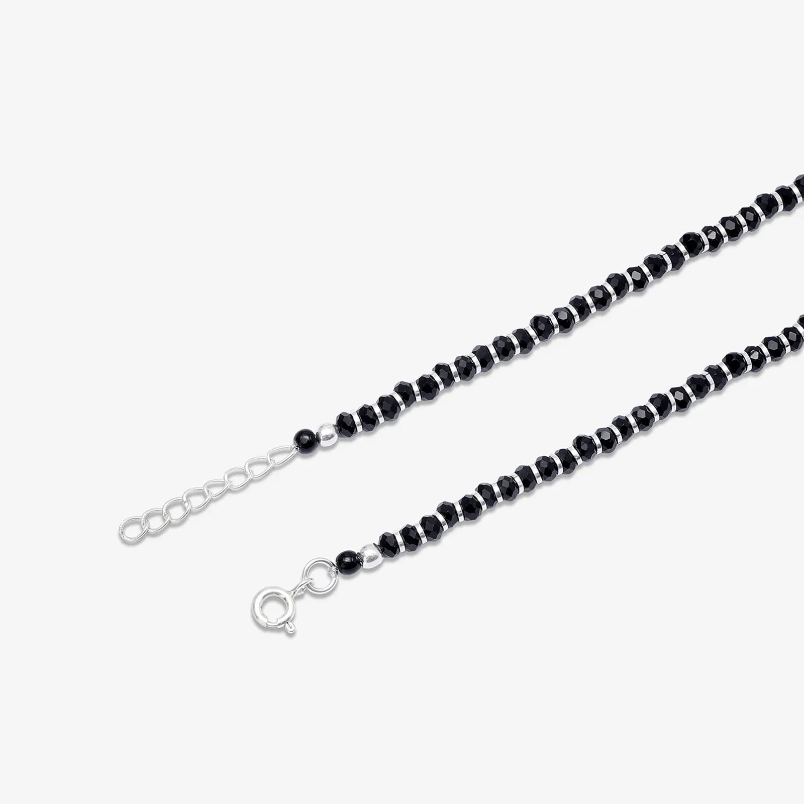 Black Crystal Beaded Silver Anklet - Tweov Jewels
