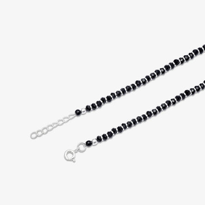 Black Crystal Beaded Silver Anklet - Tweov Jewels