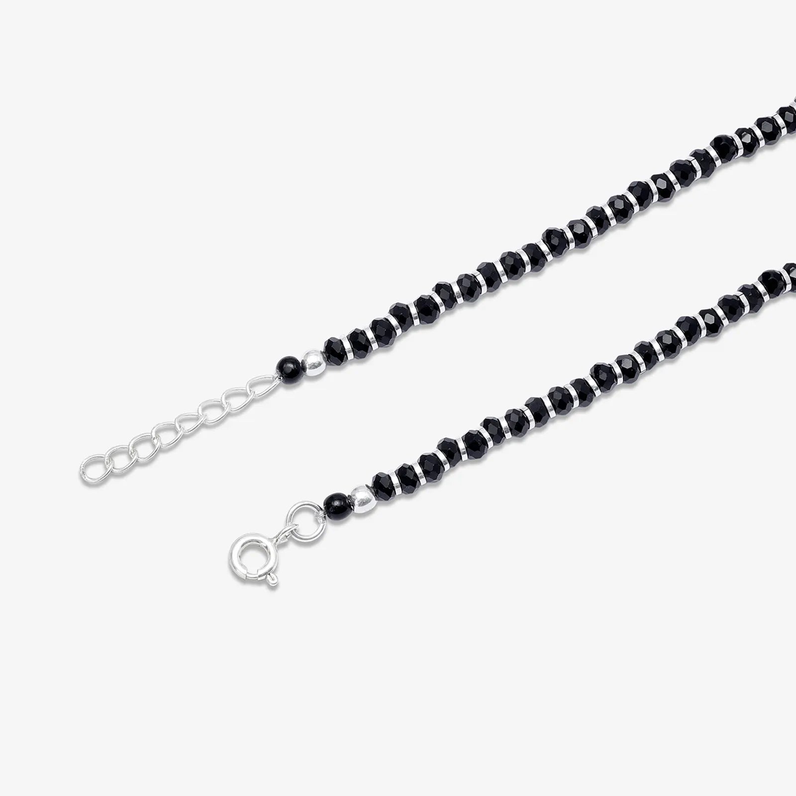 Nazariya Evil Eye Black Beads Silver Anklet - Tweov Jewels