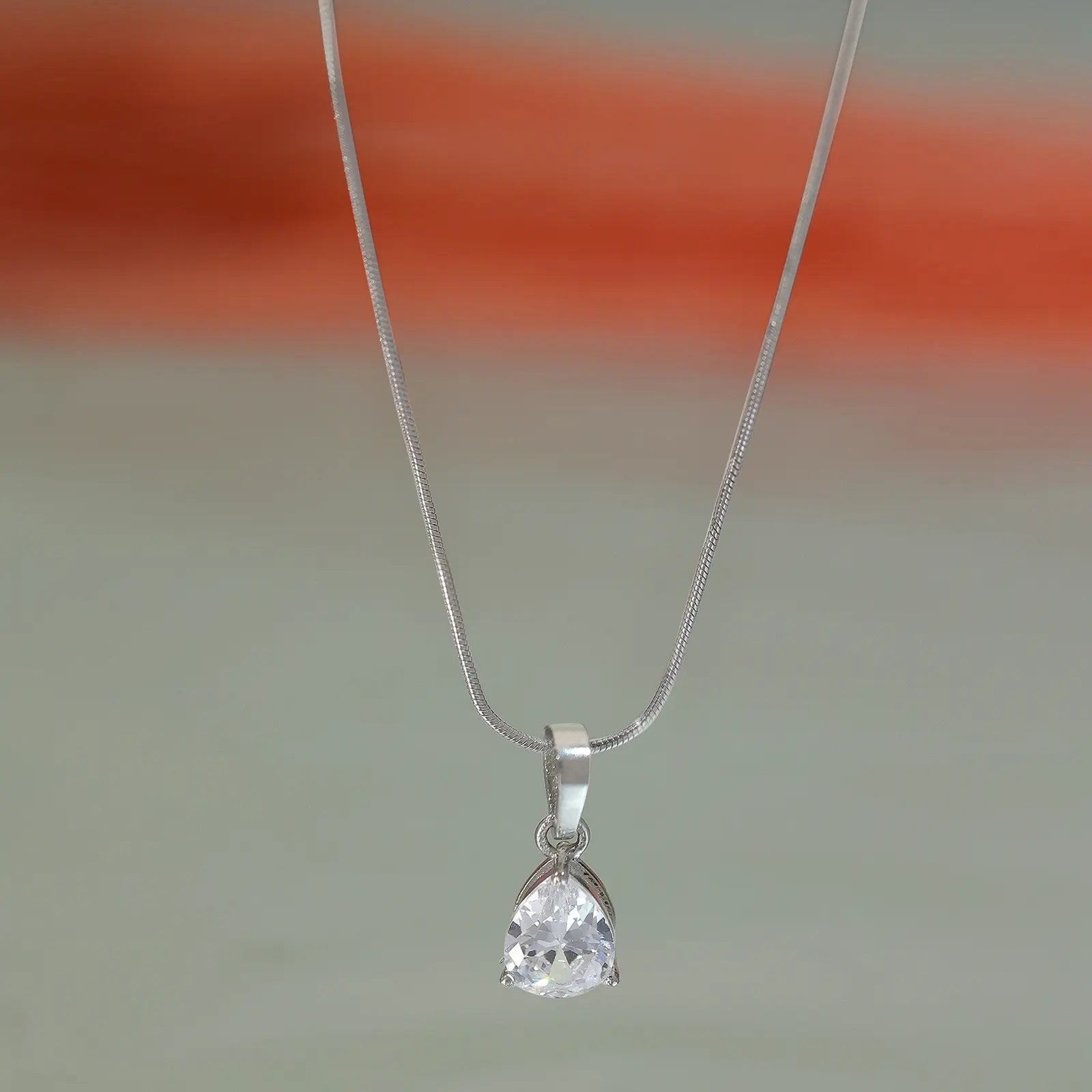 CZ Teardrop Pendant Chain for Women