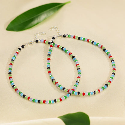 Multicolor Crystal Beads Silver Anklet - Tweov Jewels