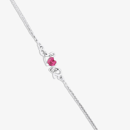 Love Red Heart Silver Chain Bracelet - Tweov Jewels