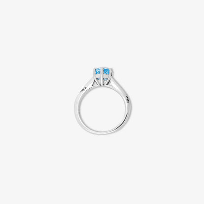 Blue Round Cut Solitaire Diamond Silver Ring - Tweov Jewels