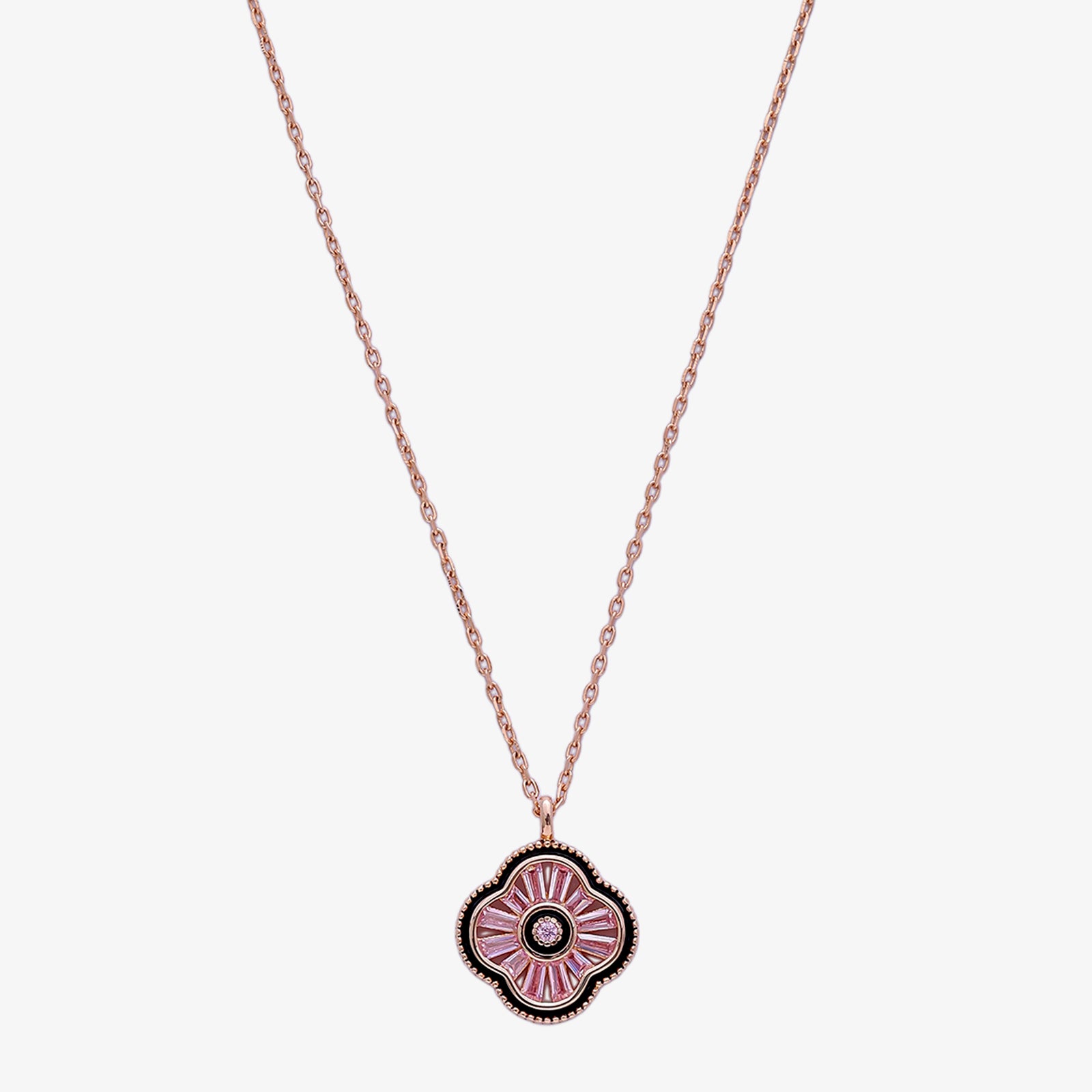 Pink Clover Pendant Necklace for Women – 925 Sterling Silver Rose Gold Plated - Tweov Jewels