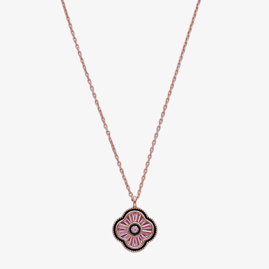 Pink Clover Pendant Necklace for Women – 925 Sterling Silver Rose Gold Plated - Tweov Jewels