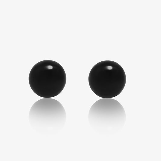 Black Bead Silver Stud Earrings
