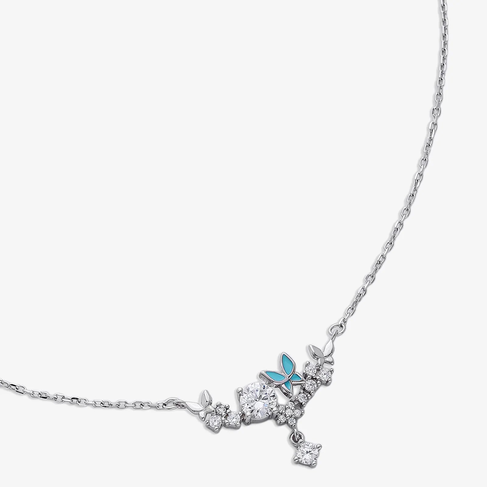 CZ Floral Butterfly Design Silver Necklace - Tweov Jewels