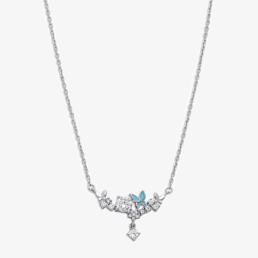 CZ Floral Butterfly Design Silver Necklace - Tweov Jewels