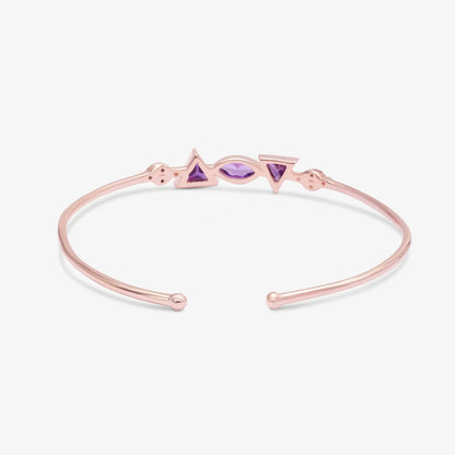 Rose Gold Multi-Cut Blue Stone Studded Silver Cuff Bracelet