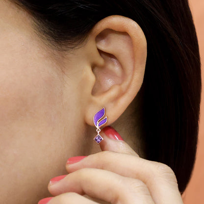 Pure 925 rose gold Earrings -  Radiant violet Leaf Danglers - Tweov Jewels