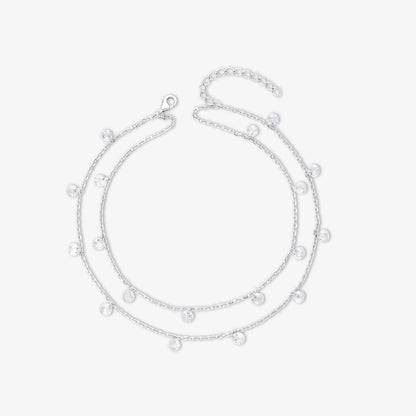 925 Sterling Silver Double Layer Cz Silver Anklet - Tweov Jewels