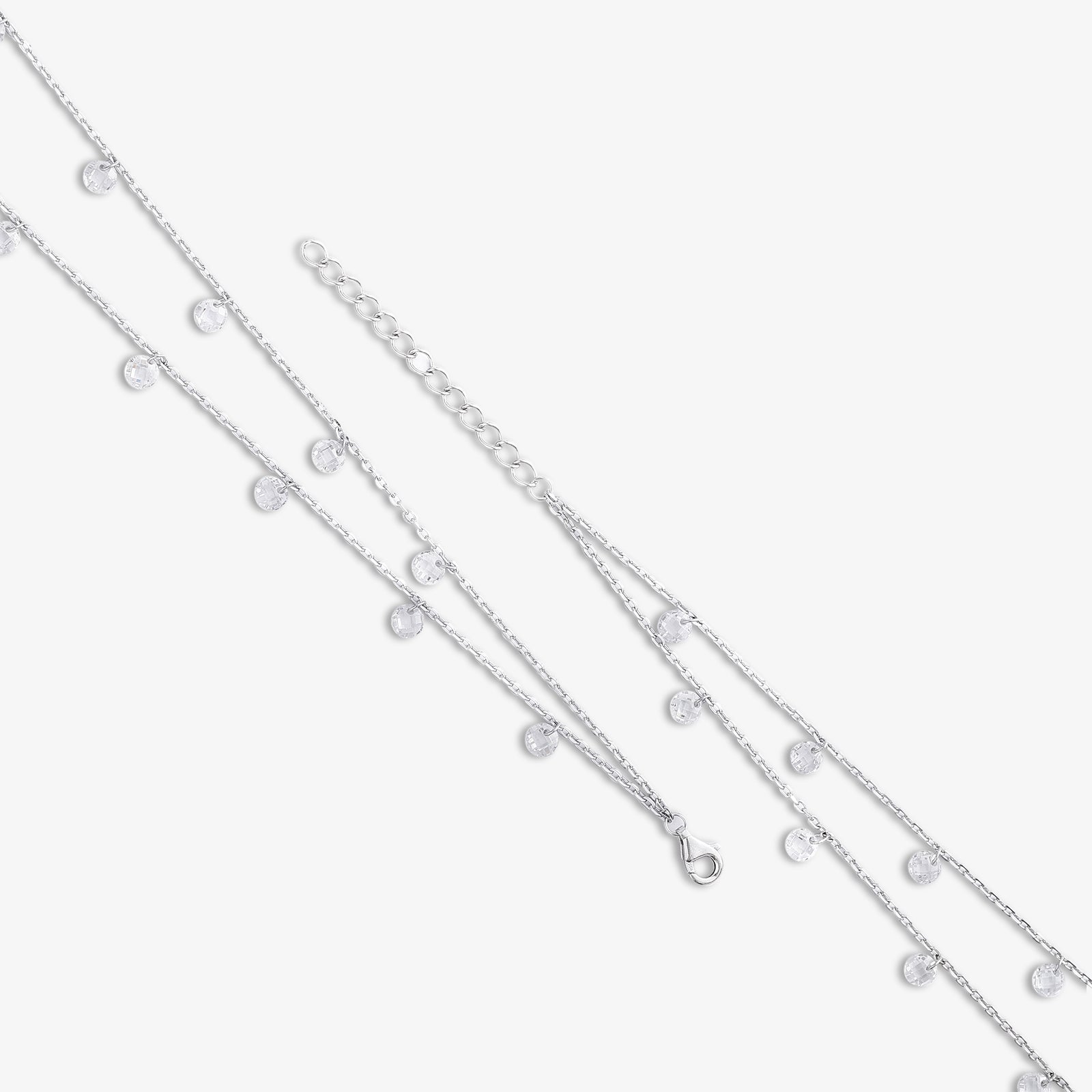 925 Sterling Silver Double Layer Cz Silver Anklet - Tweov Jewels