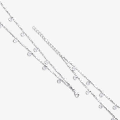 925 Sterling Silver Double Layer Cz Silver Anklet - Tweov Jewels