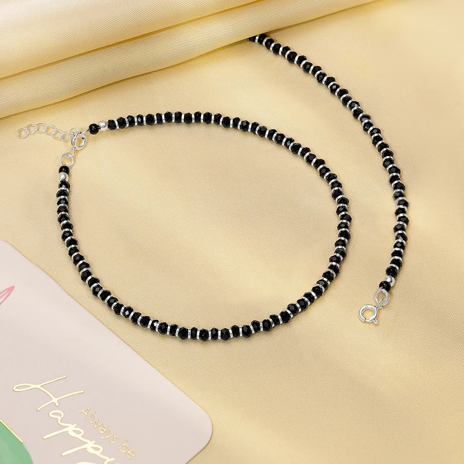 Black Beads Silver Anklet - Tweov Jewels