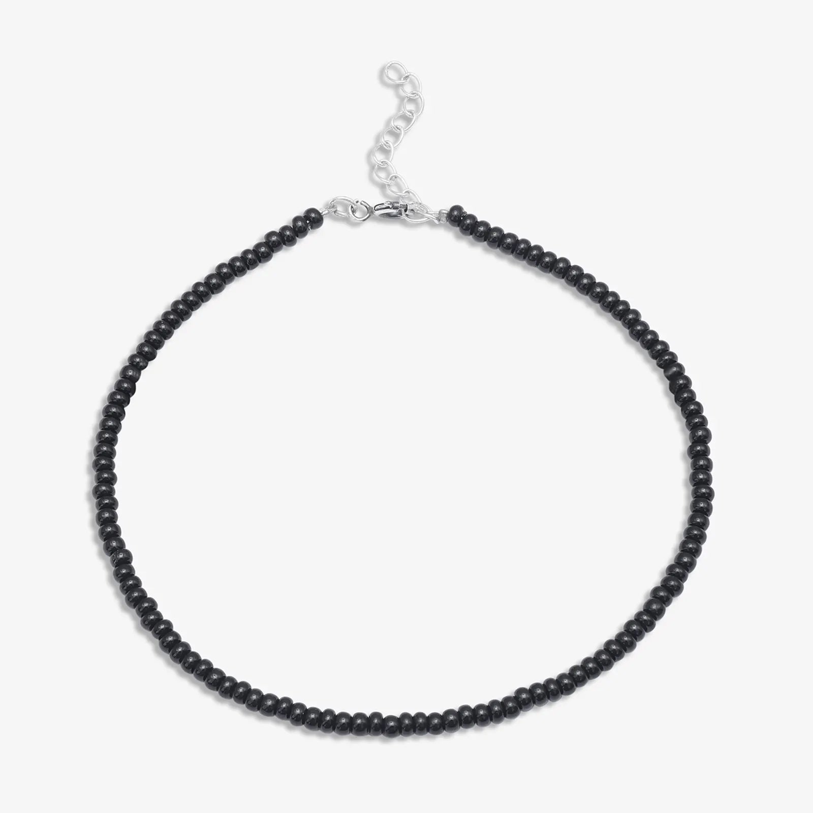 Silver Plain Black Bead Anklet - Tweov Jewels