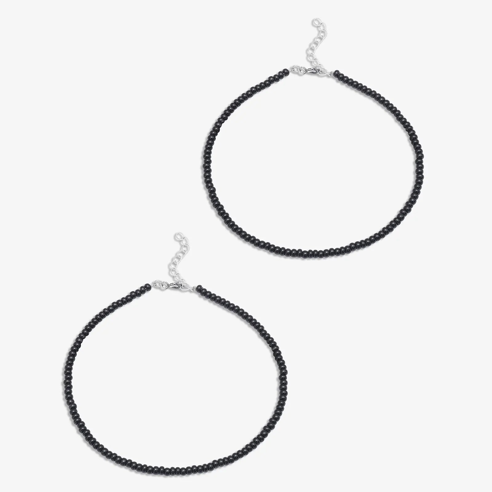 Silver Plain Black Bead Anklet - Tweov Jewels