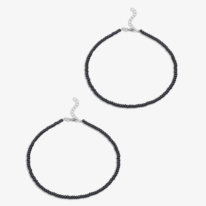 Silver Plain Black Bead Anklet - Tweov Jewels
