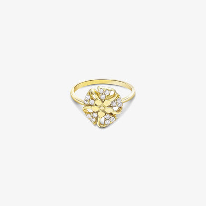 Gold Plated Designer Flower Silver Ring - Tweov Jewels