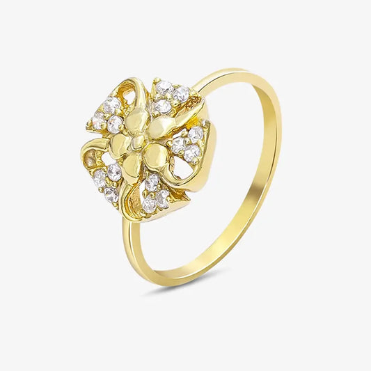 Gold Plated Designer Flower Silver Ring - Tweov Jewels