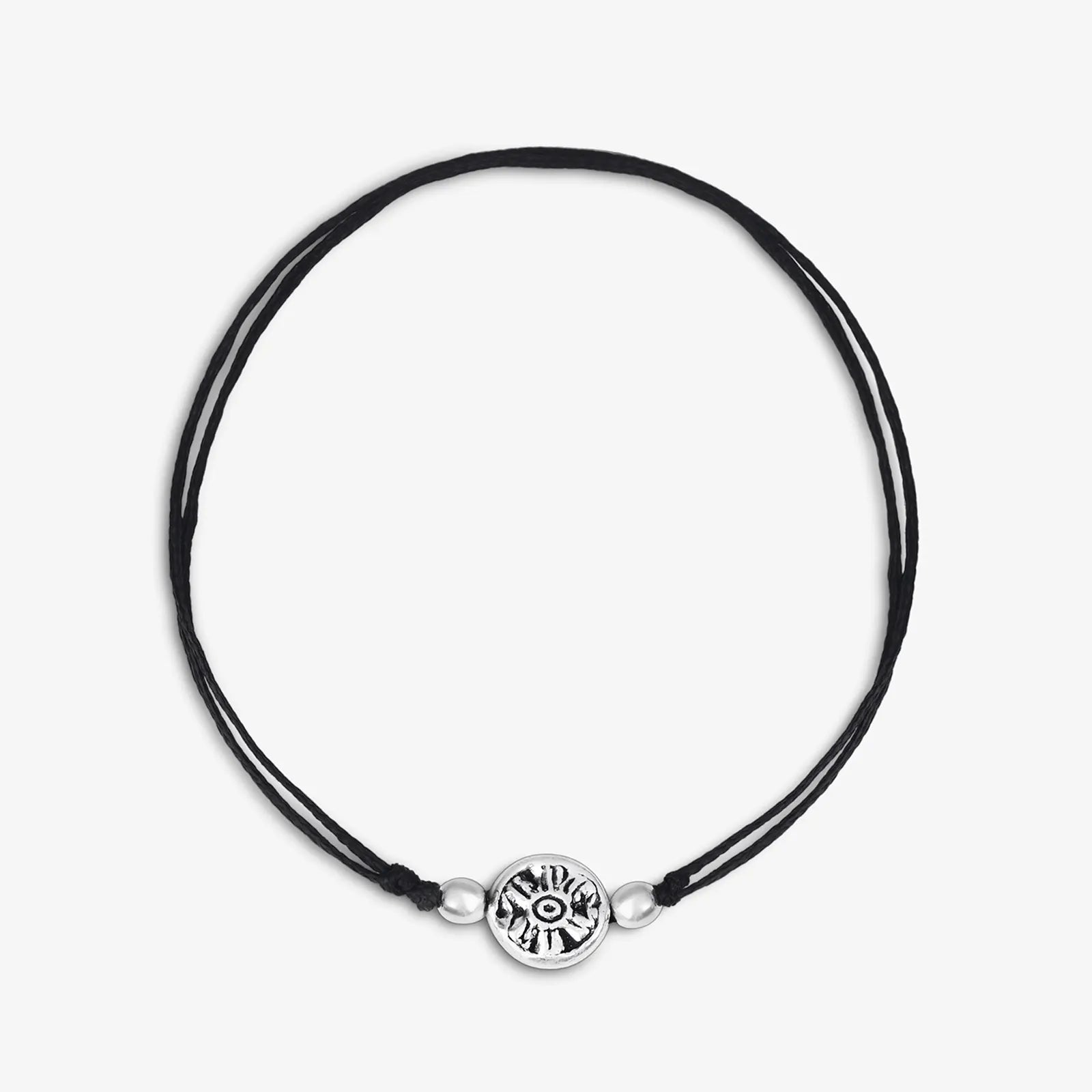 Silver Floral Motif Black Thread Anklet - Tweov Jewels