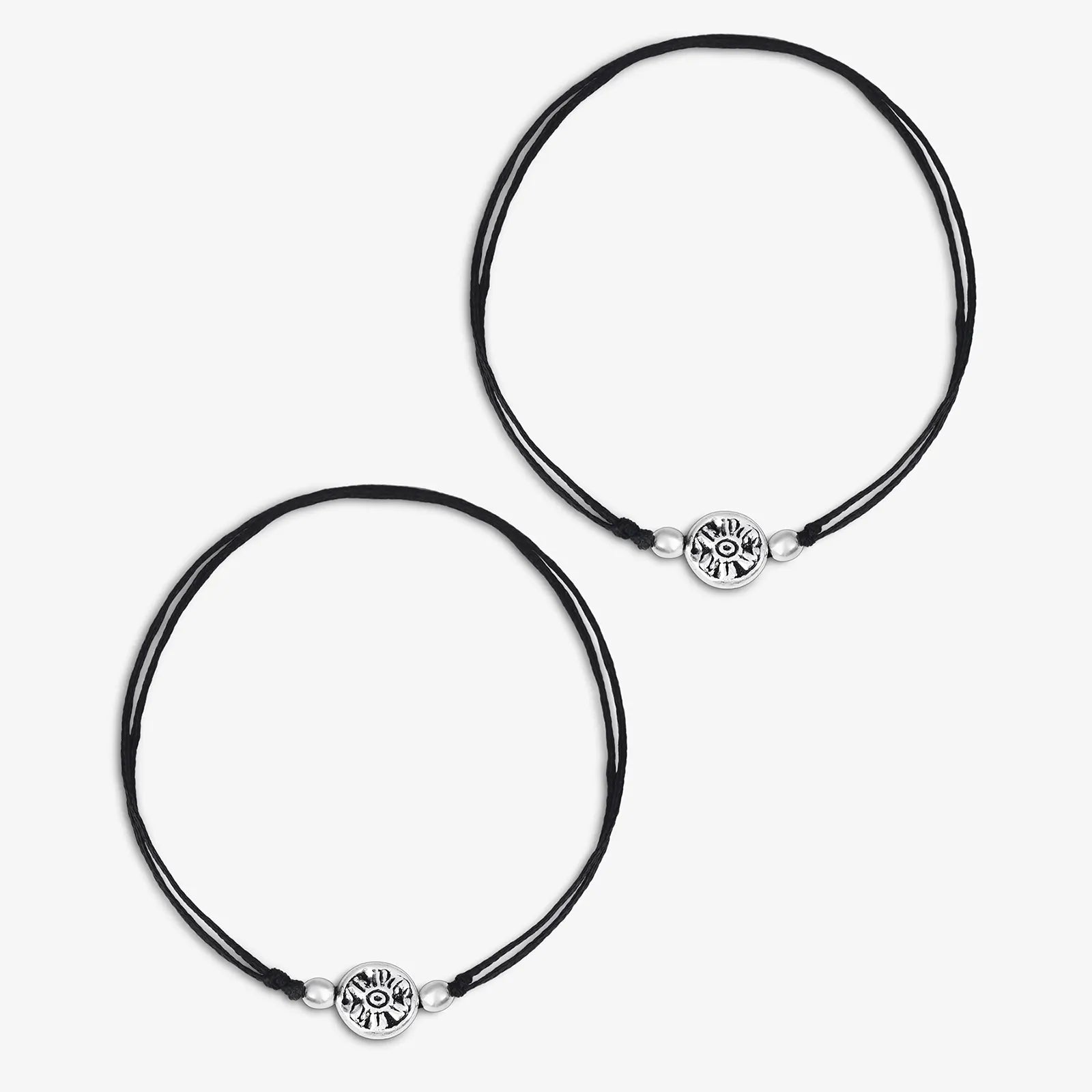 Silver Floral Motif Black Thread Anklet - Tweov Jewels