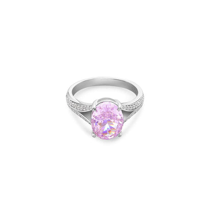 Pink Solitaire Split-Shank Ring For Women – 925 Sterling Silver Rhodium Plated