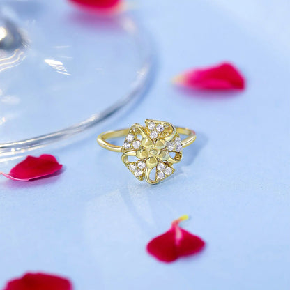 Gold Plated Designer Flower Silver Ring - Tweov Jewels