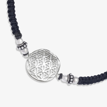 Silver Mandala Black Thread Anklet - Tweov Jewels