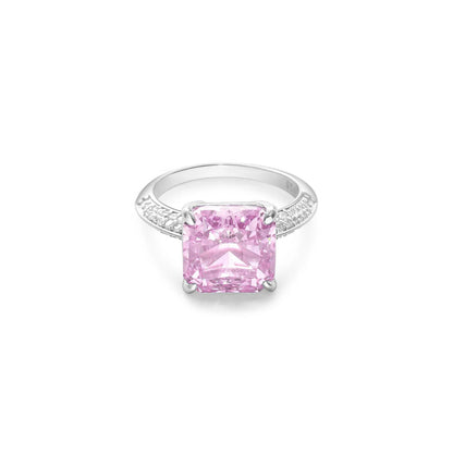 Pink Radiant Pave Ring For Women – 925 Sterling Silver Rhodium Plated