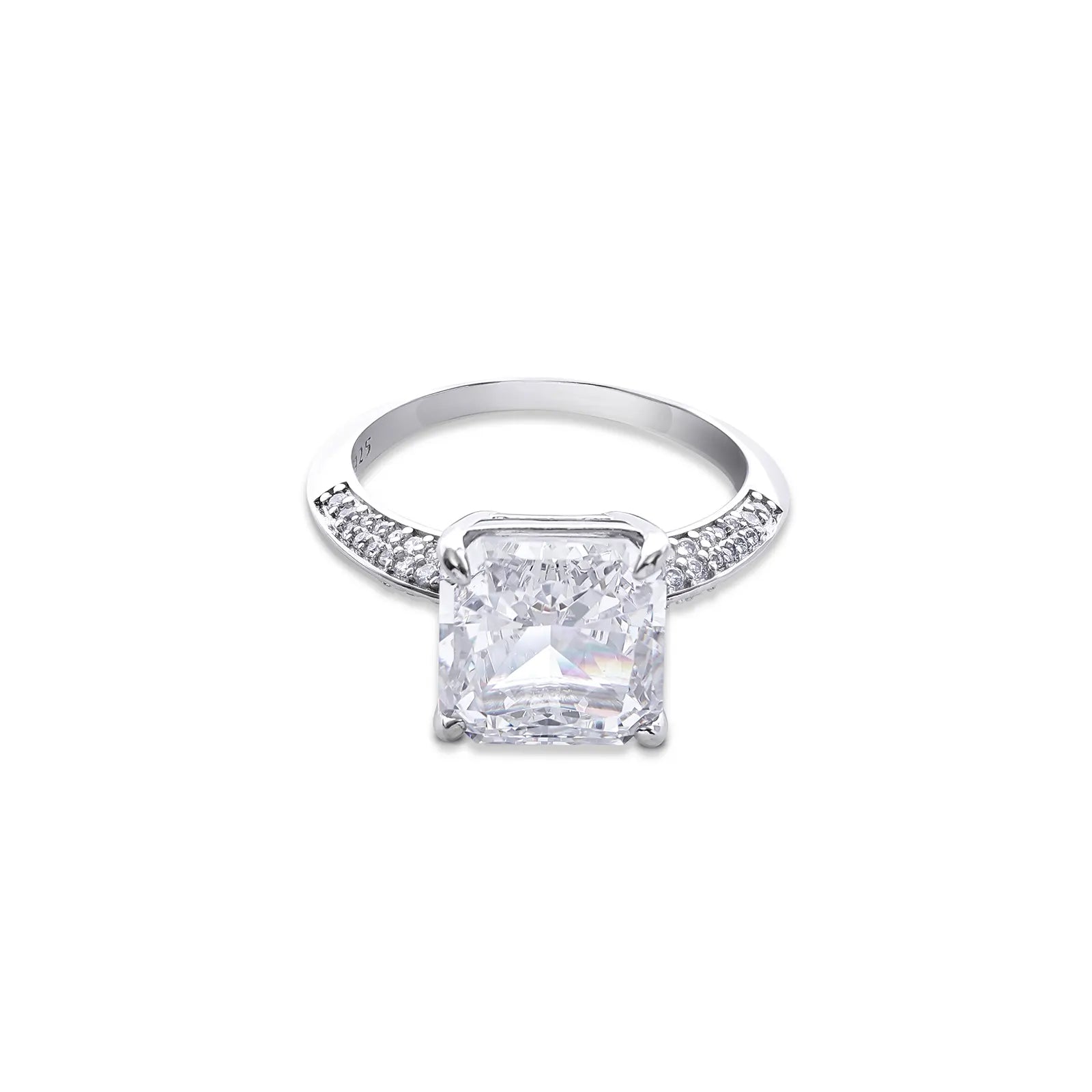 White Radiant Solitaire Ring For Women – 925 Sterling Silver Rhodium Plated