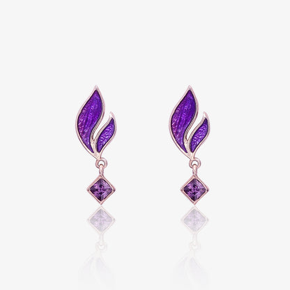 Rose Gold Royal Purple Leaf Silver Earrings