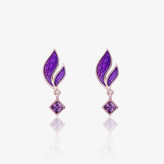 Rose Gold Royal Purple Leaf Silver Earrings
