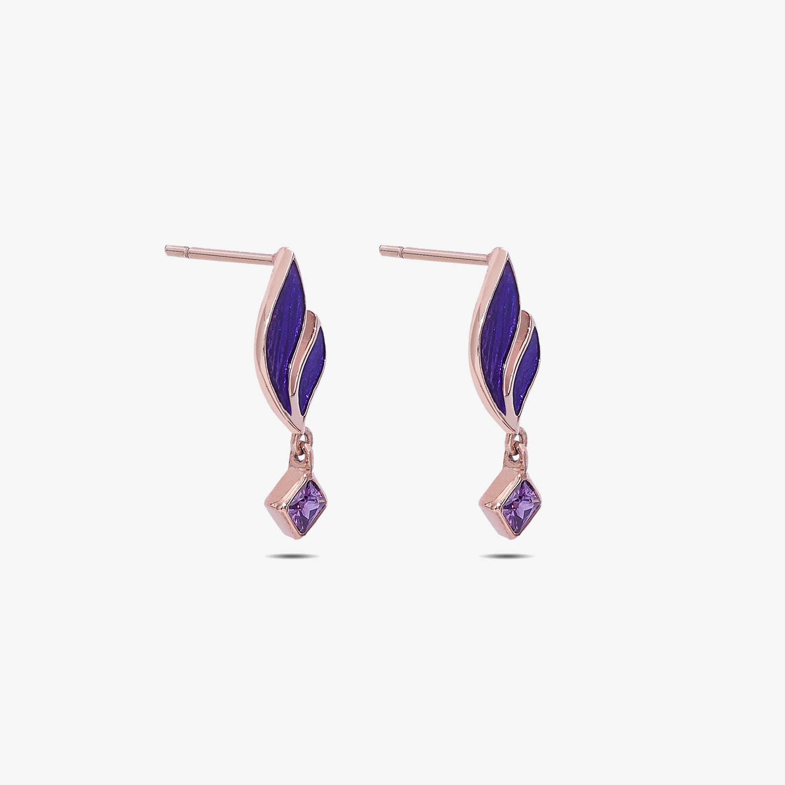 Rose Gold Royal Purple Leaf Silver Earrings