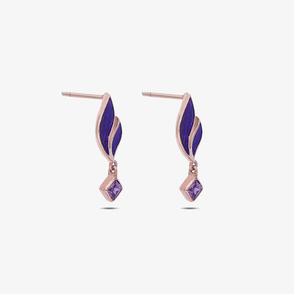 Rose Gold Royal Purple Leaf Silver Earrings