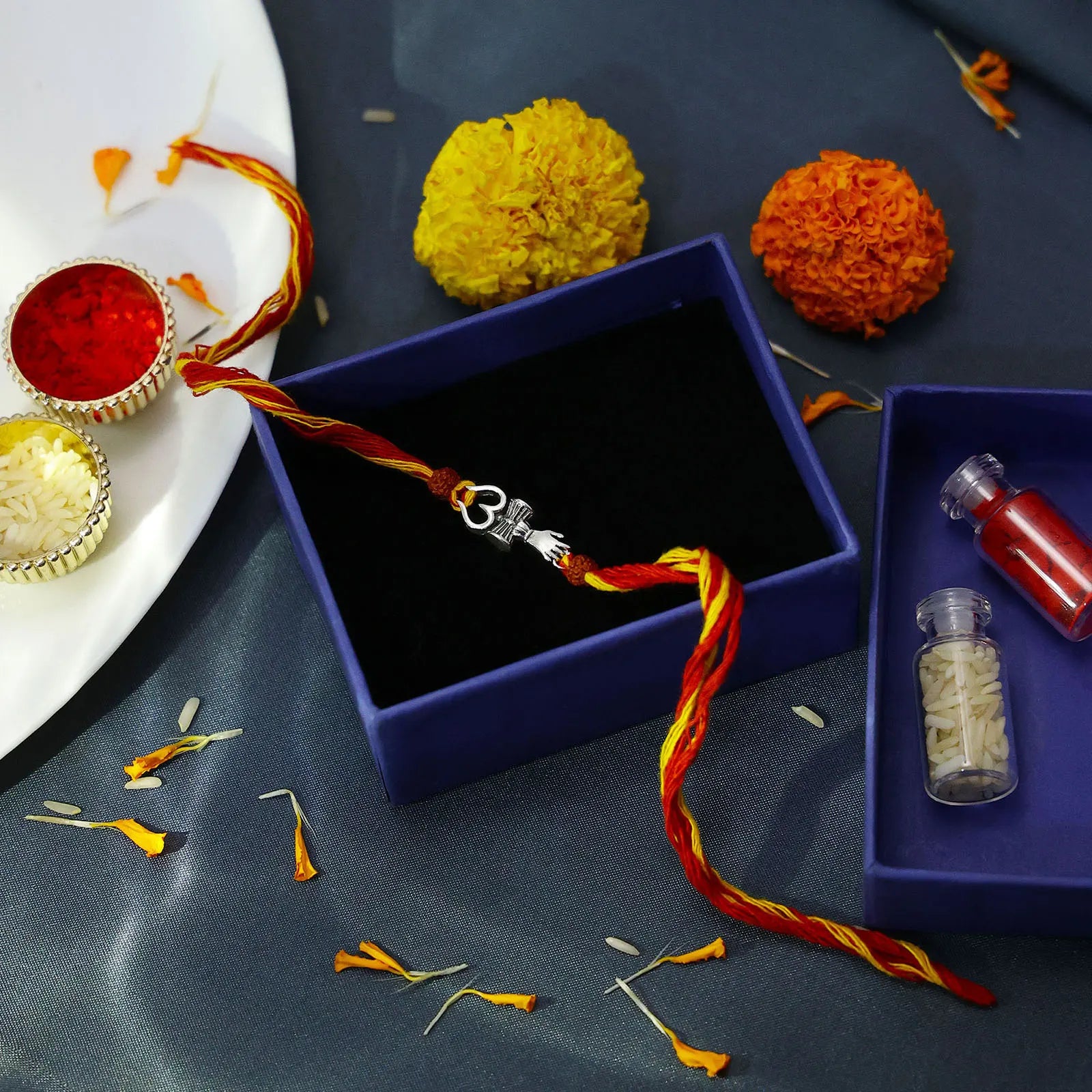 Trishul Damru Silver Rakhi for Brother - Tweov Jewels