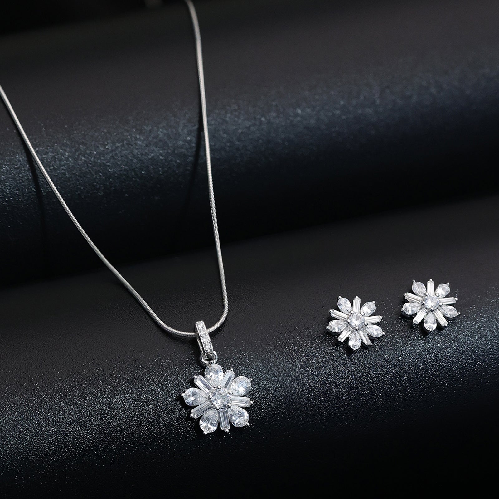 CZ Pendant Necklace & Earrings Set for Women