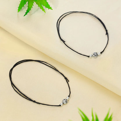 Silver Floral Black Thread Anklet - Tweov Jewels