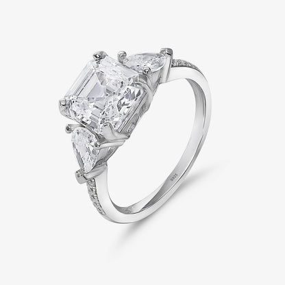 Square Cut CZ Studded Silver Ring - Tweov Jewels