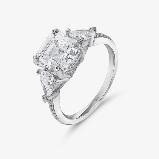 Square Cut CZ Studded Silver Ring