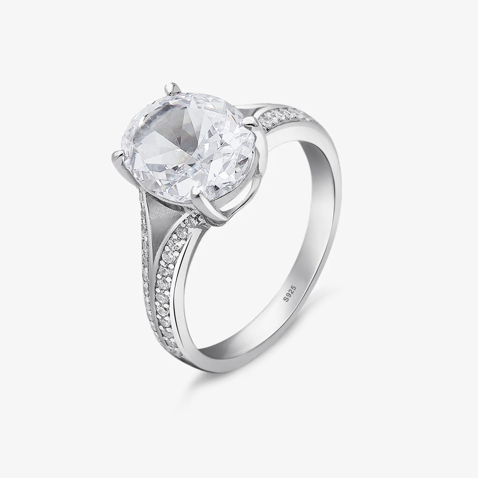 Oval Cut Silver Diamond Ring