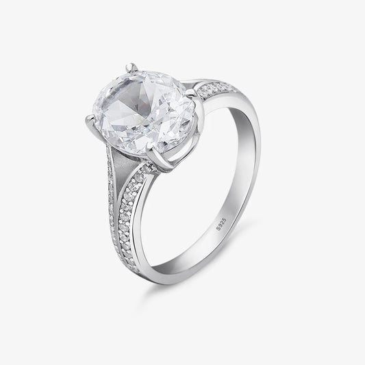 Oval Cut Silver Diamond Ring