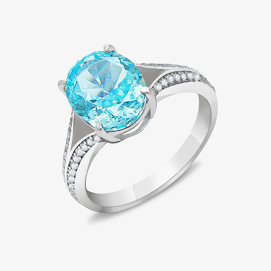 Oval Cut Sky Blue Topaz Silver Ring - Tweov Jewels
