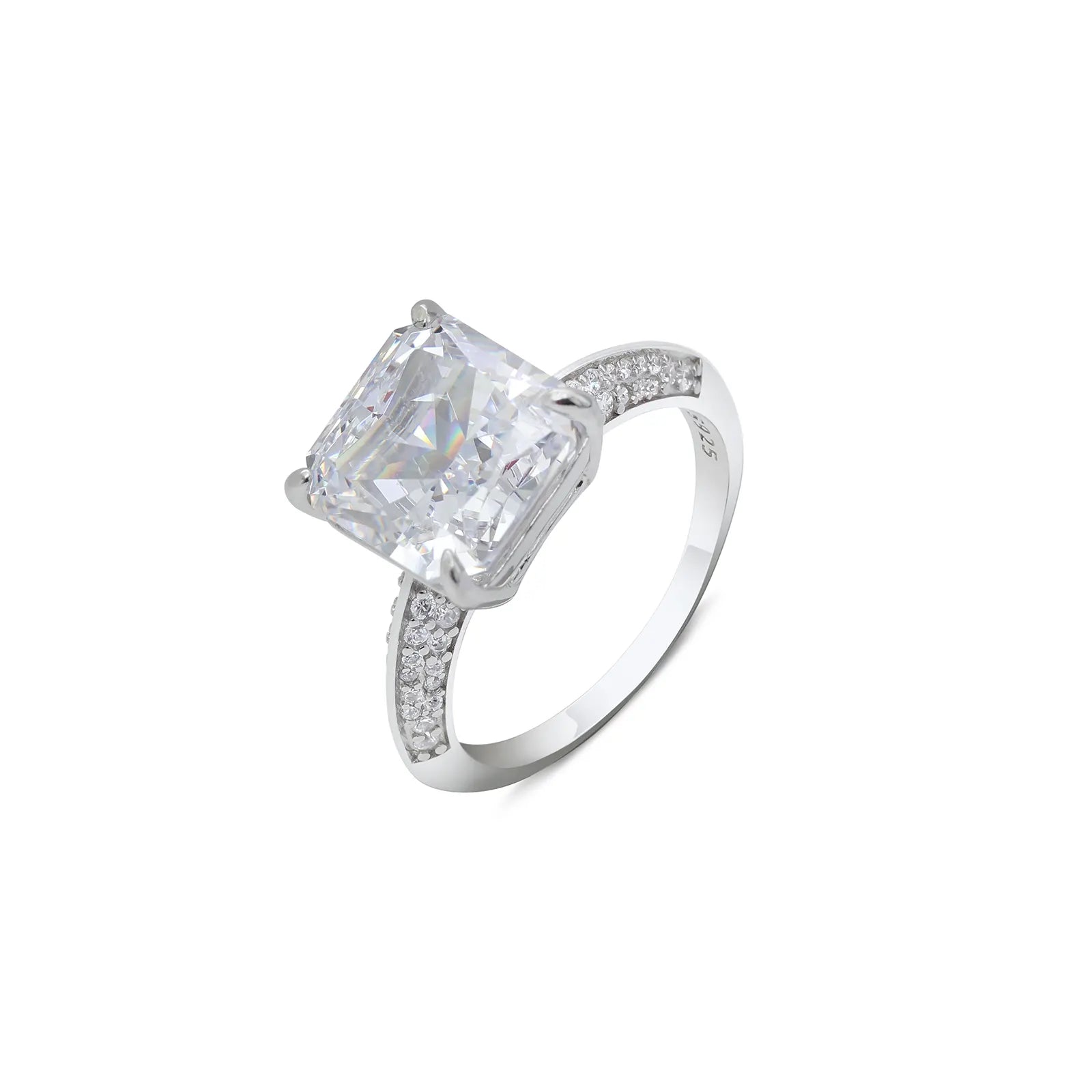 White Radiant Solitaire Ring For Women – 925 Sterling Silver Rhodium Plated