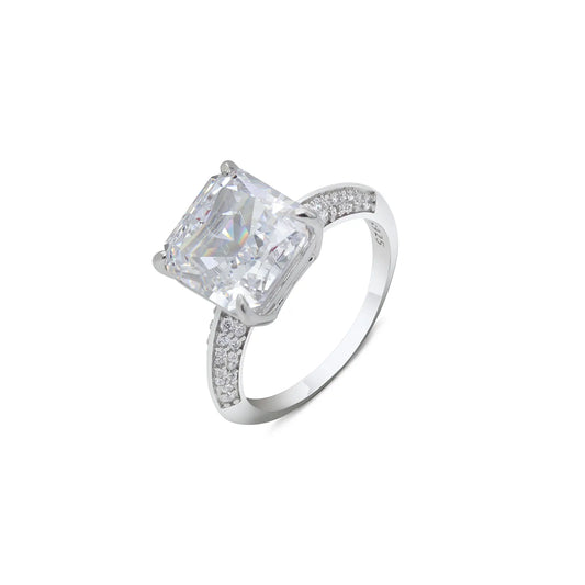 White Radiant Solitaire Ring For Women – 925 Sterling Silver Rhodium Plated