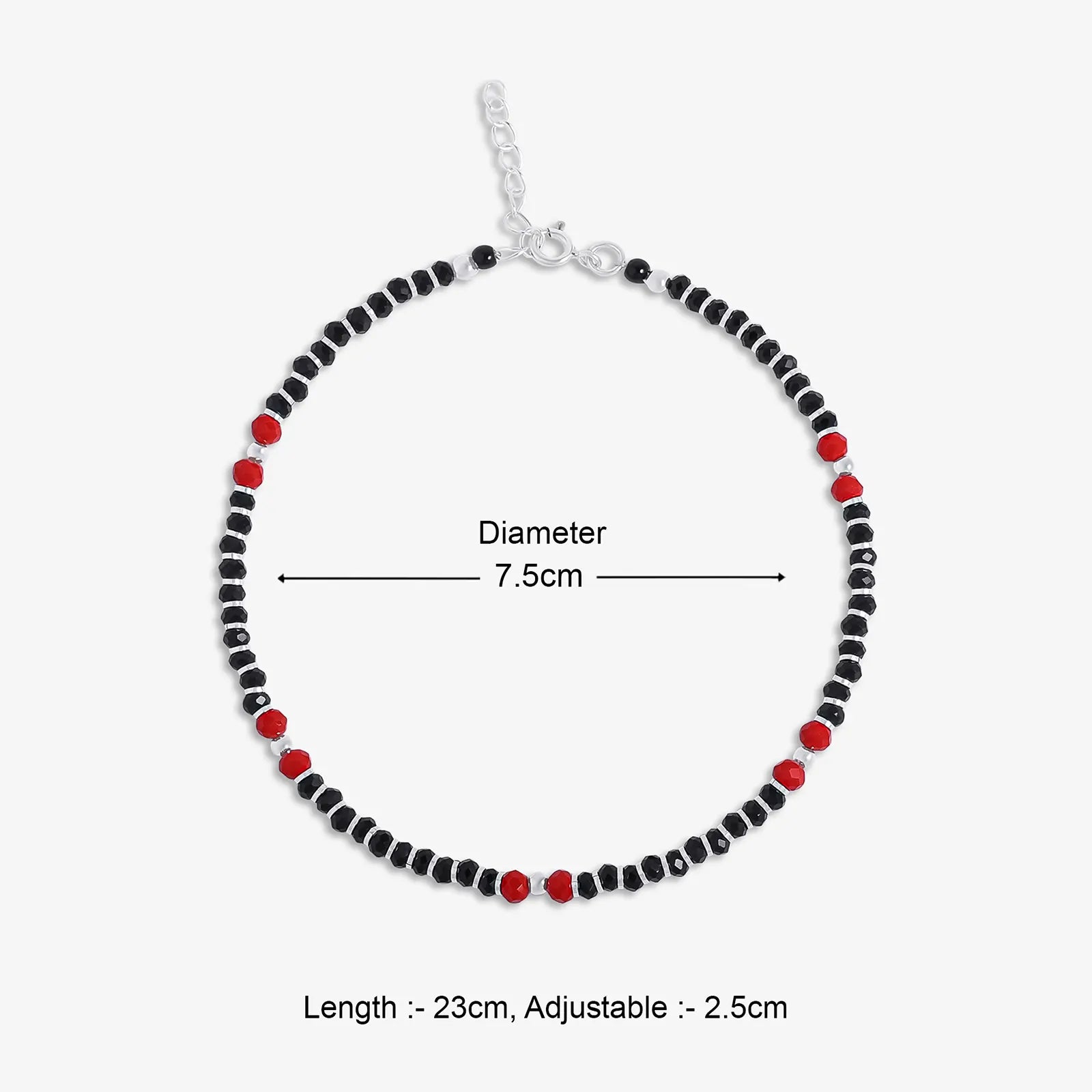 Beaded Red & Black Silver Anklet - Tweov Jewels